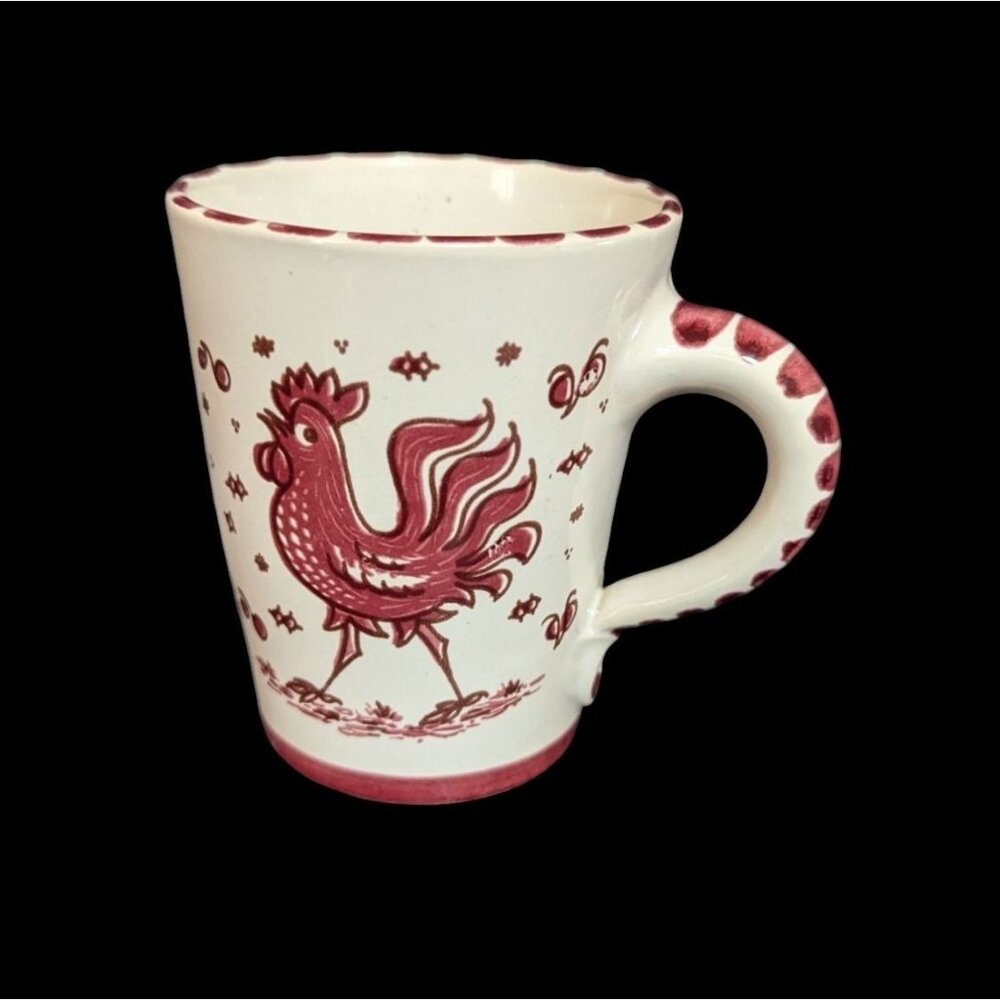 Peasant Village PV Mug Red Rooster Ceramic Twisted‎ Handle 5 Inch Vintage